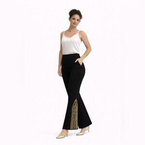 Vertigo Paris Black Pants with Gold Embroidery Size 8 (40 Europe) Luxury